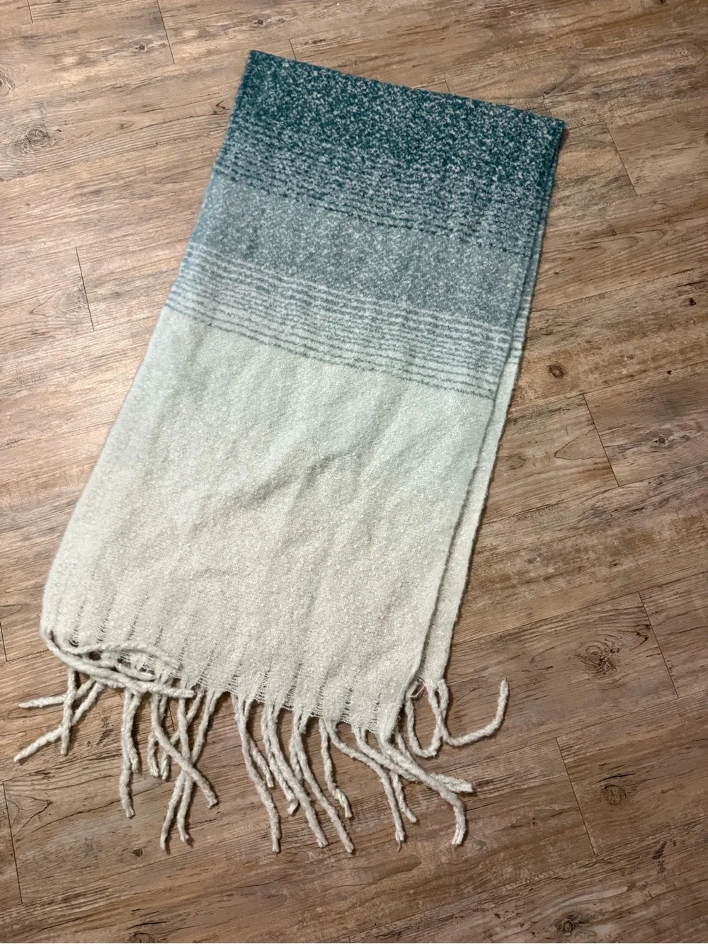 Ombre Fringe Scarf in Teal and Light Blue - Women’s Wrap
